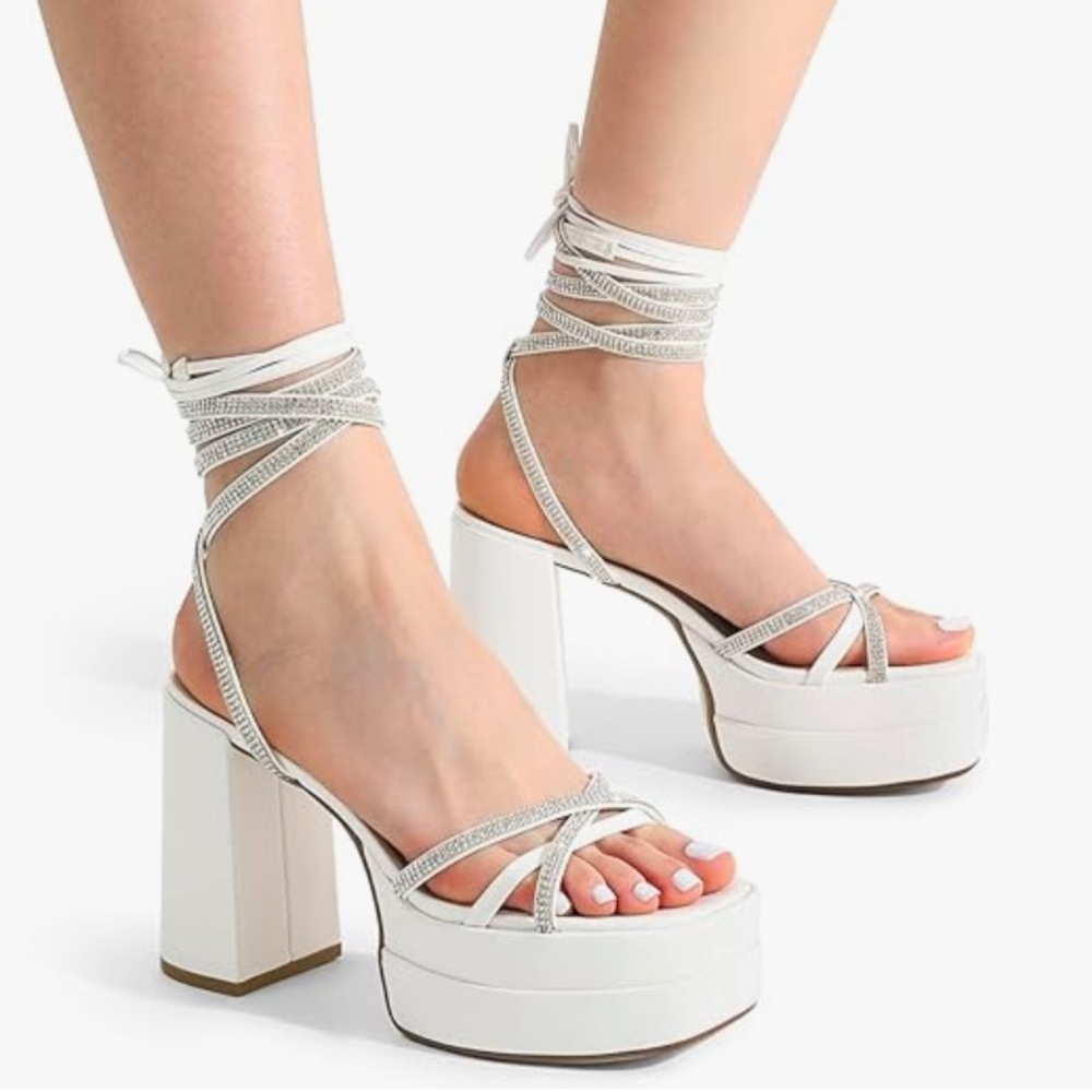 White Strappy Platform Heels - Picture 4 of 7